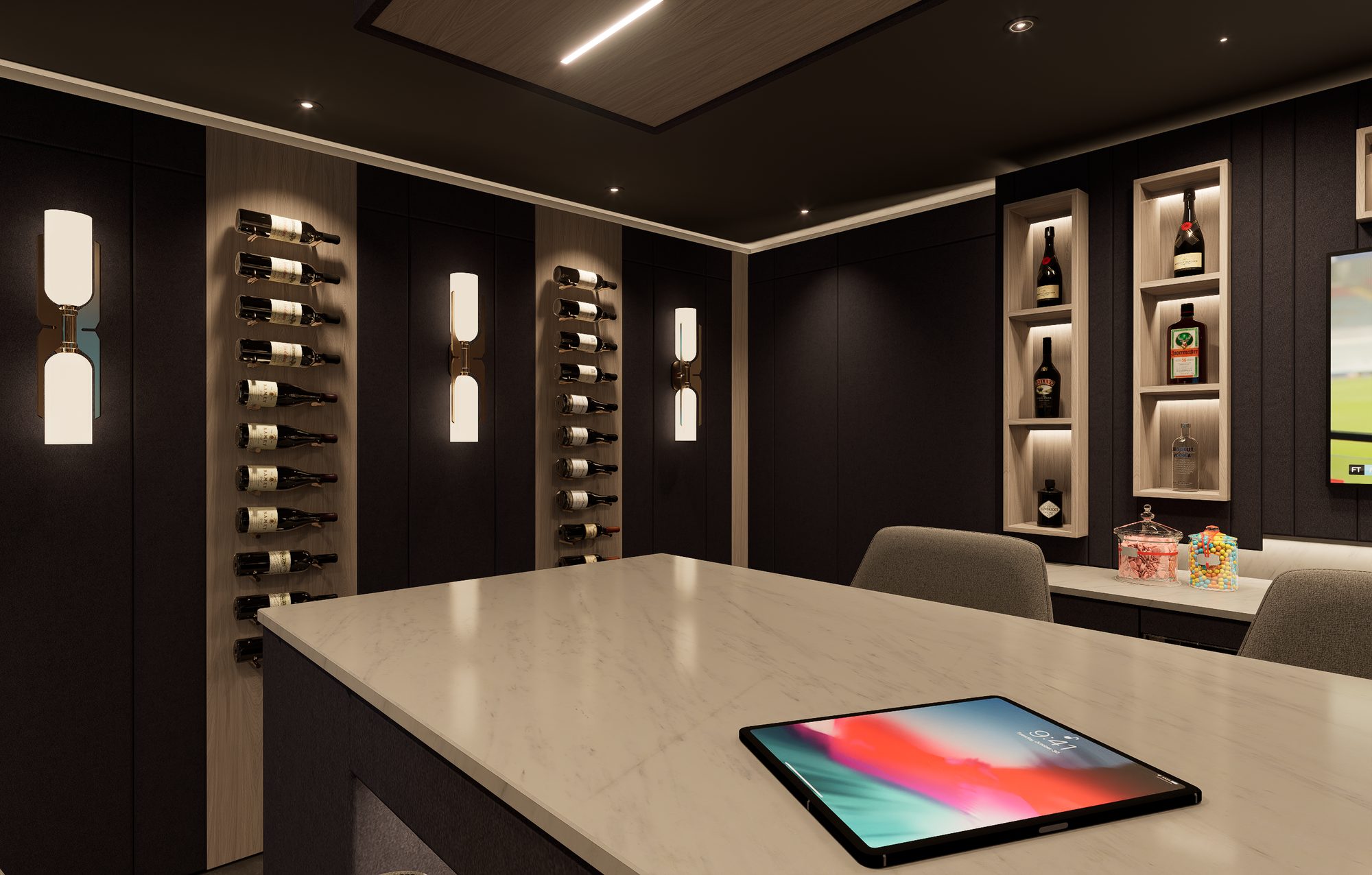 Marble bar counter with control tablet