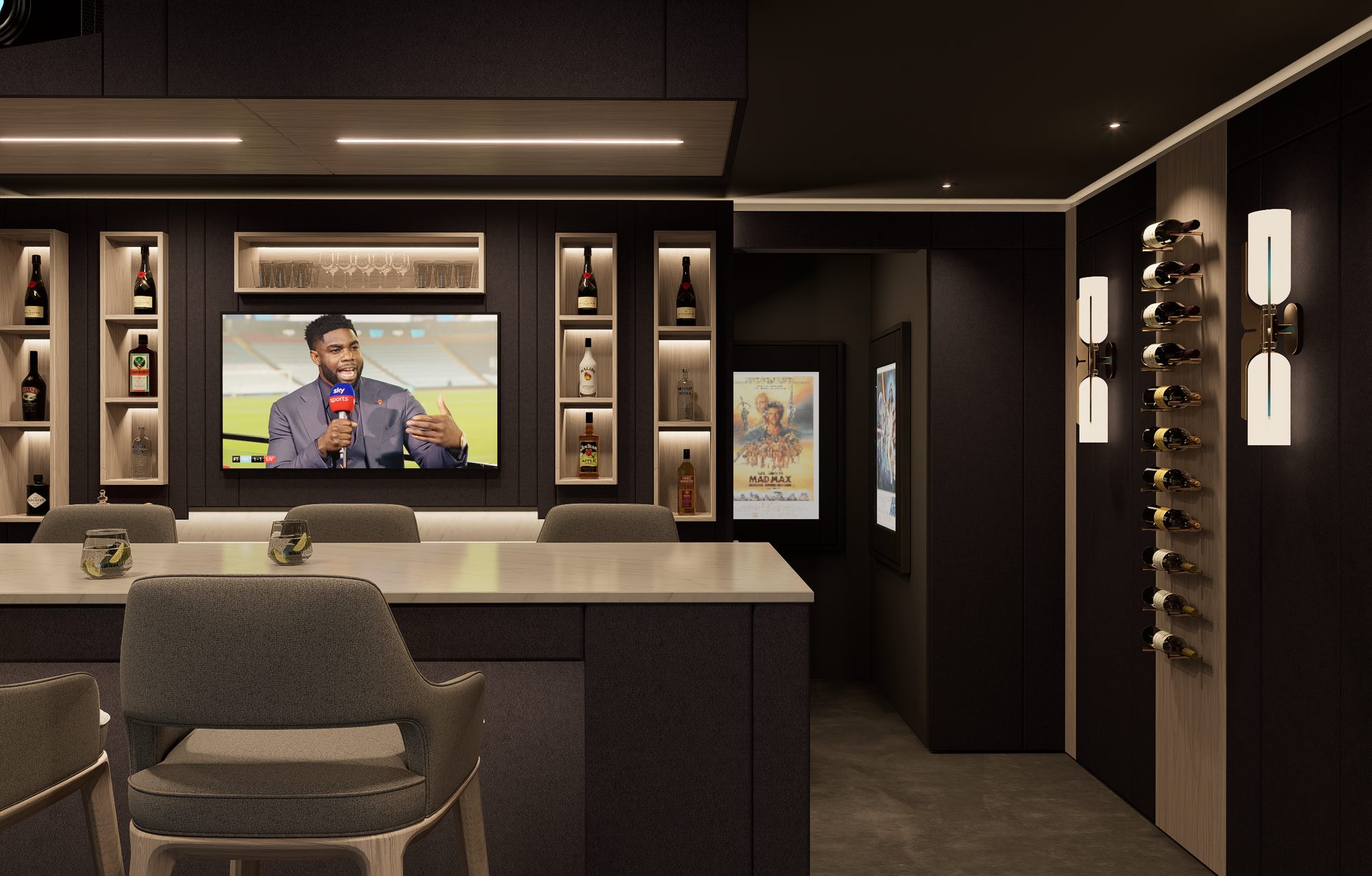 The bar with a second screen showing sport
