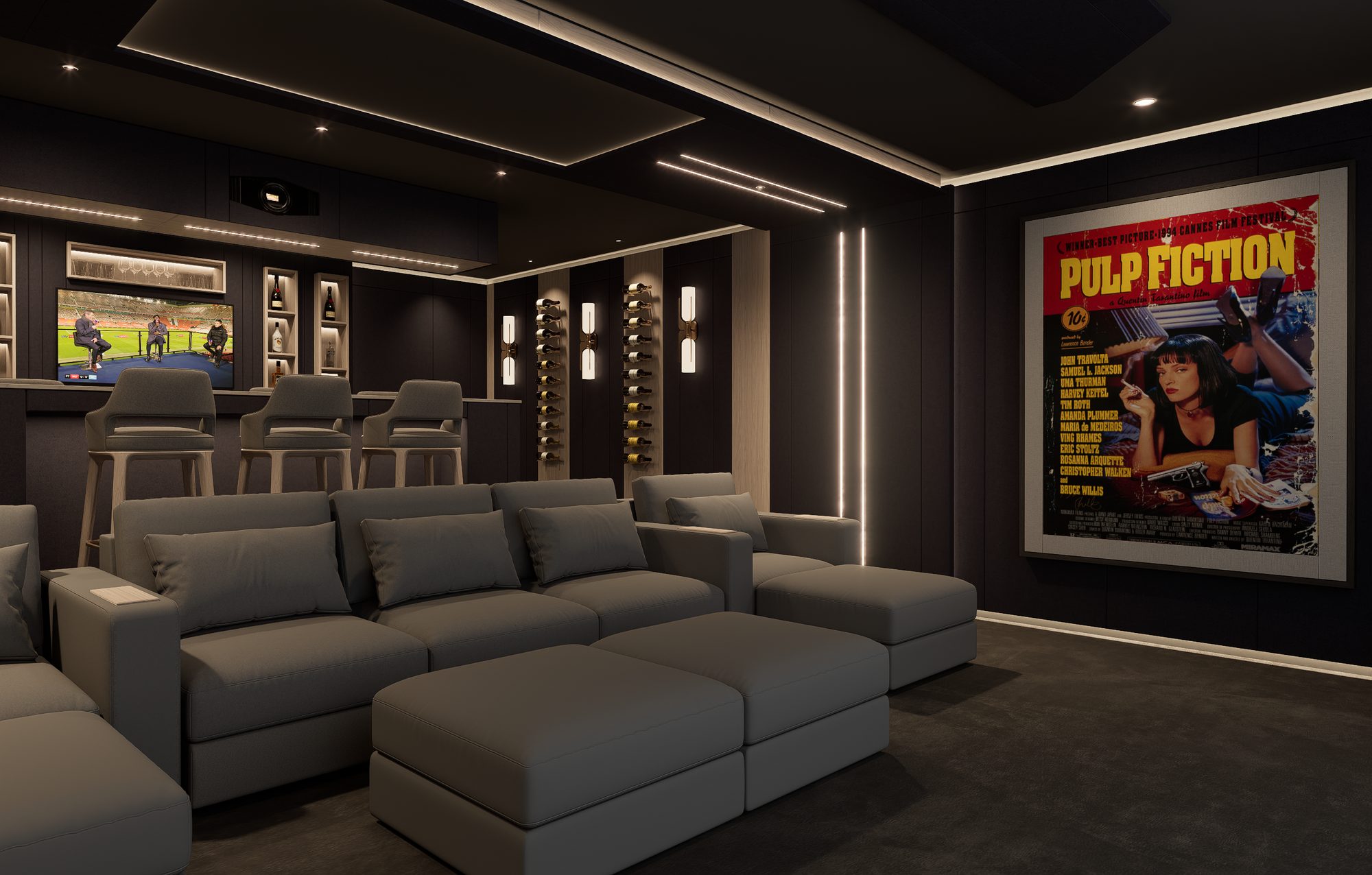 Modular seating and framed film poster
