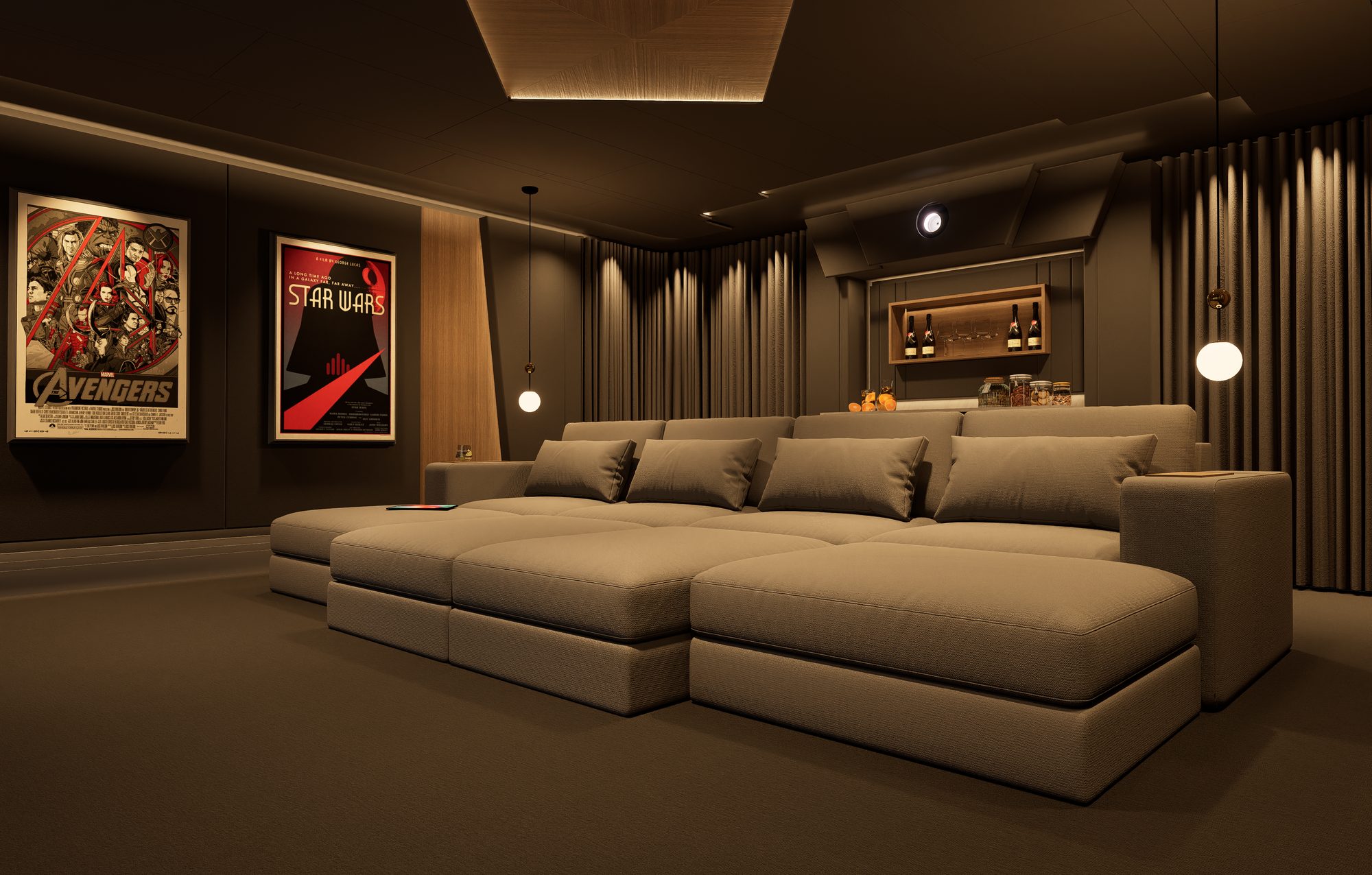 Design render of the room from the opposite corner