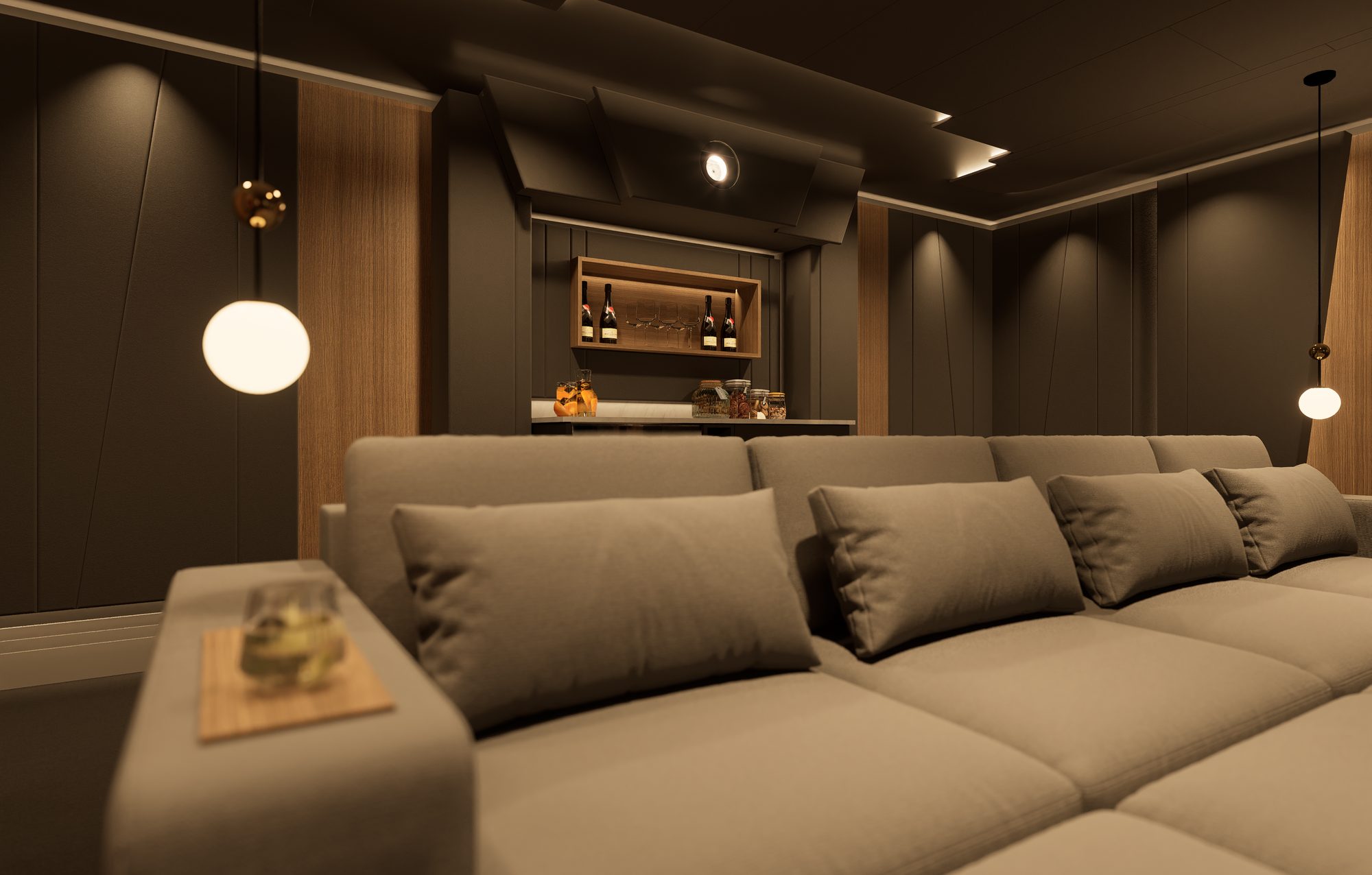 Design render looking along the seating to the bar niche