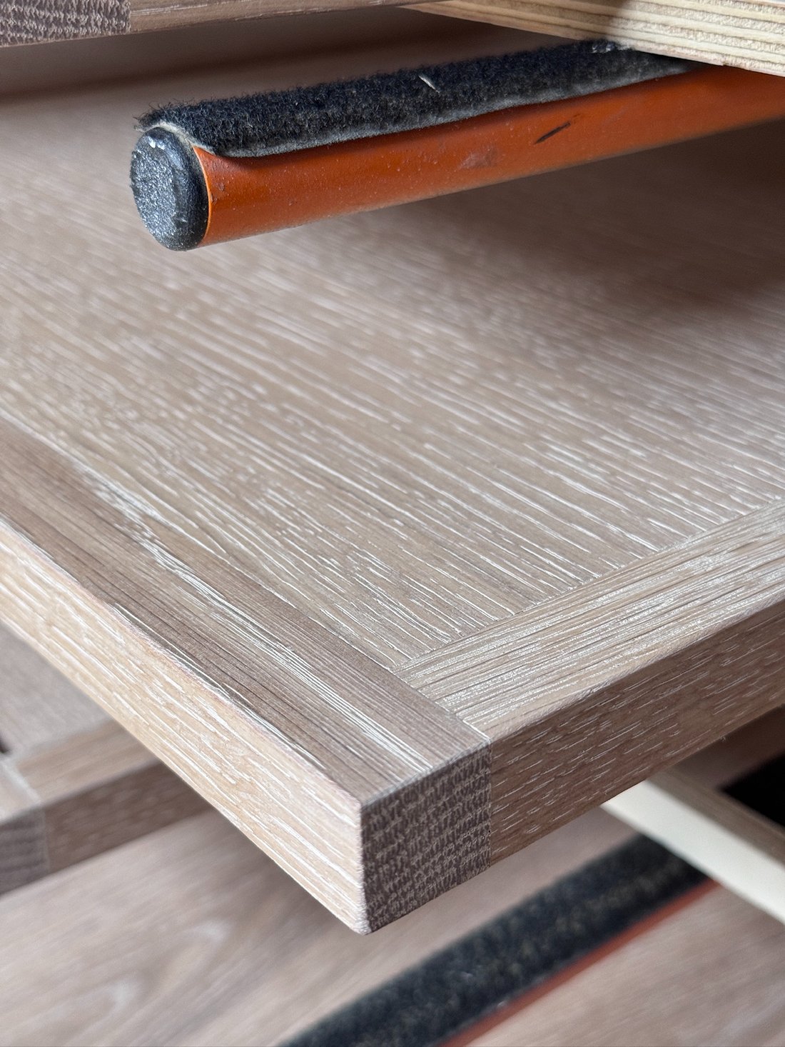 Limed oak cabinetry, corner detail