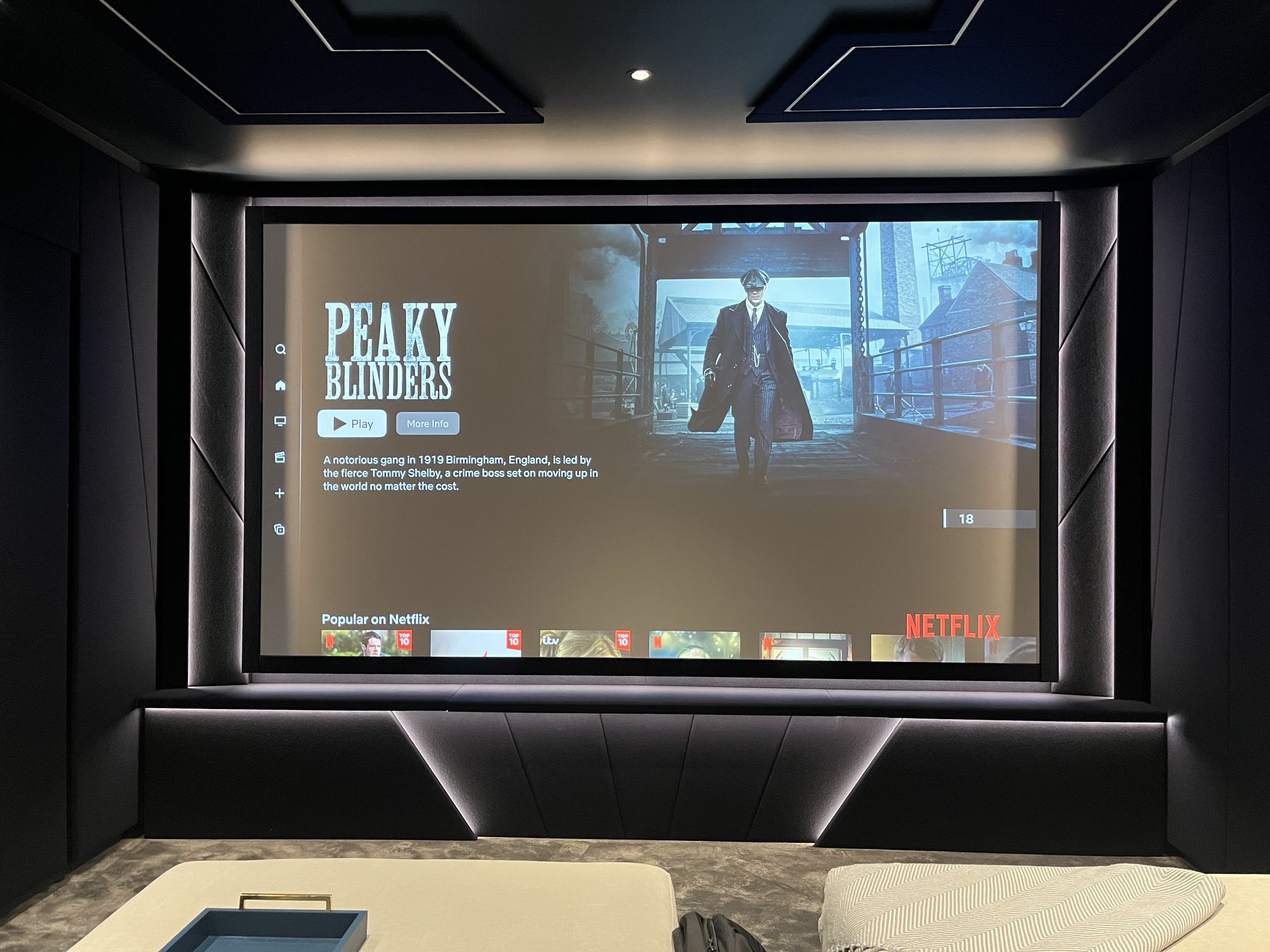 A box set shown on the cinema screen, ready to play